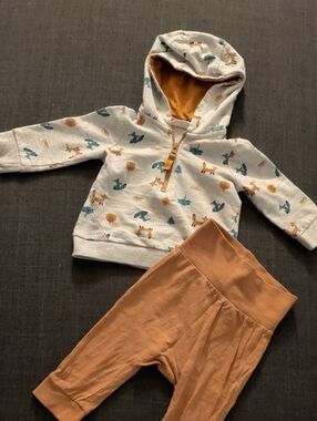 4/25$ H&M Peach Toddler Organic Cotton Pantys With Fox Printed Hoodie